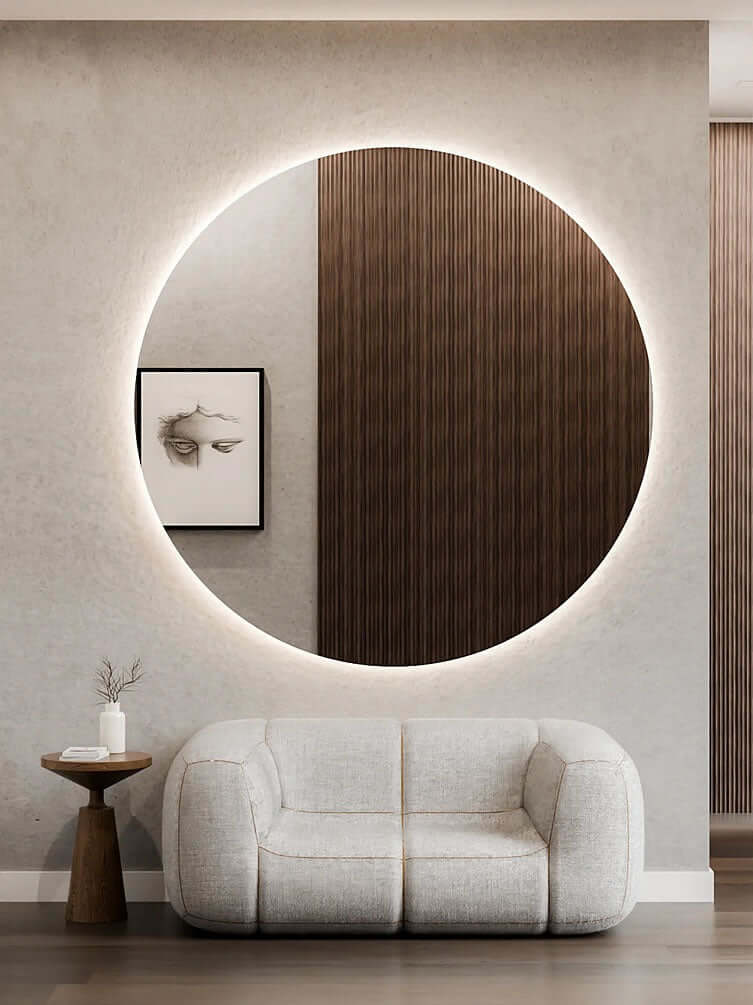 Luna LED Backlit Living Space Mirror – 72" Diameter, by Electric Mirror - Perfect Makeup Mirrors