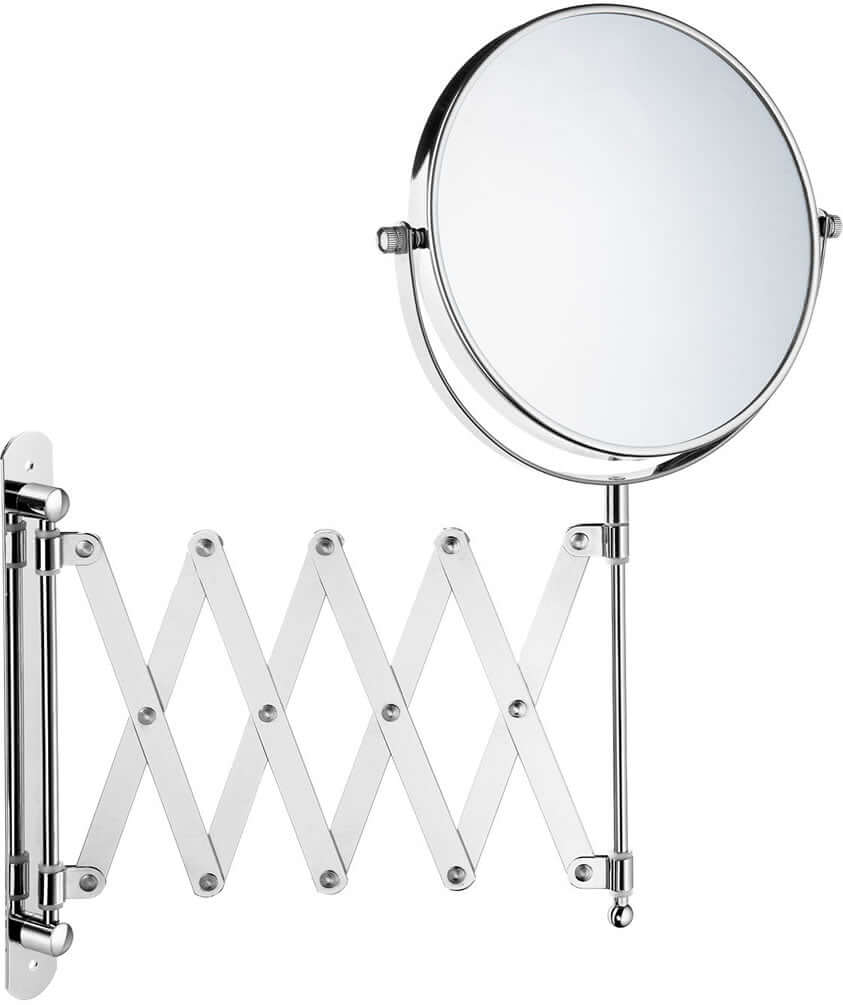 Pantograph Extension Makeup Mirror - 7x/1x Reversible, in Polished Chrome or Matte Black - Perfect Makeup Mirrors