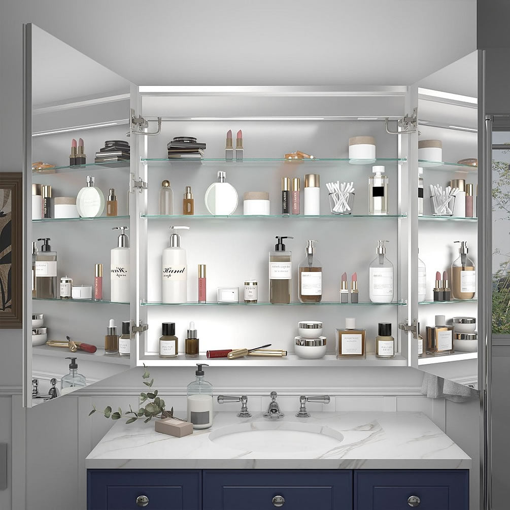 32" High and 36" High Cabinets includde 3 interior tempered glass shelves. They can hold up to 10 lbs. each! Plenty of storage space.