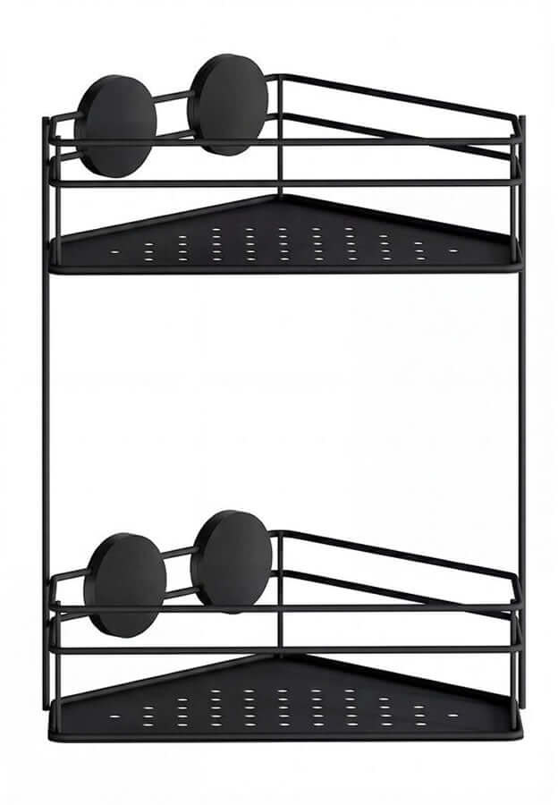 Stainless Steel Self-Adhesive Corner Shower Basket, Polshed Chrome or Matte Black - by Beslagsbode - Perfect Makeup Mirrors