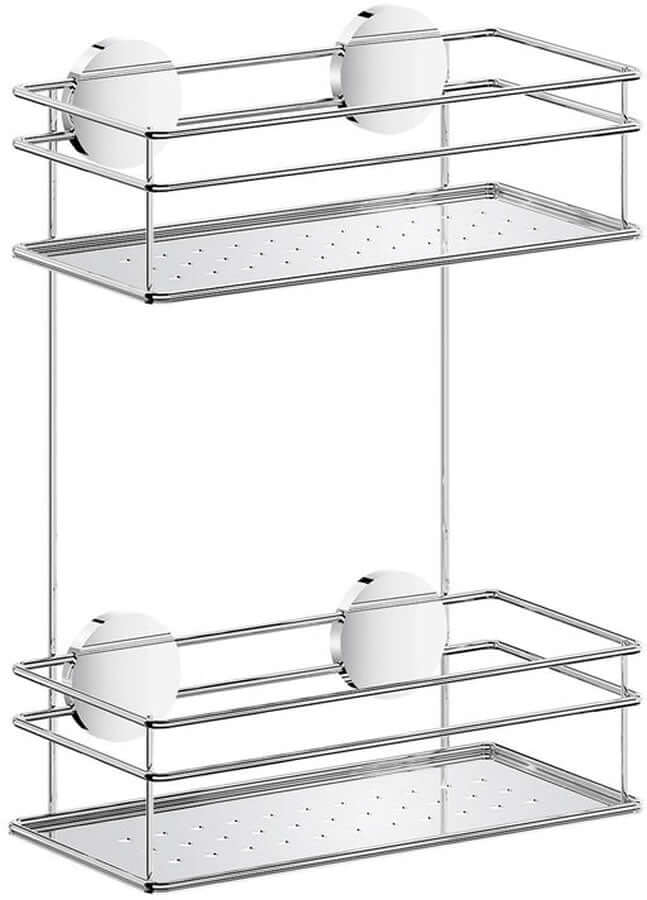 Stainless Steel Self-Adhesive Double Shower Basket, Polshed Chrome or Matte Black - by Beslagsboden - Perfect Makeup Mirrors