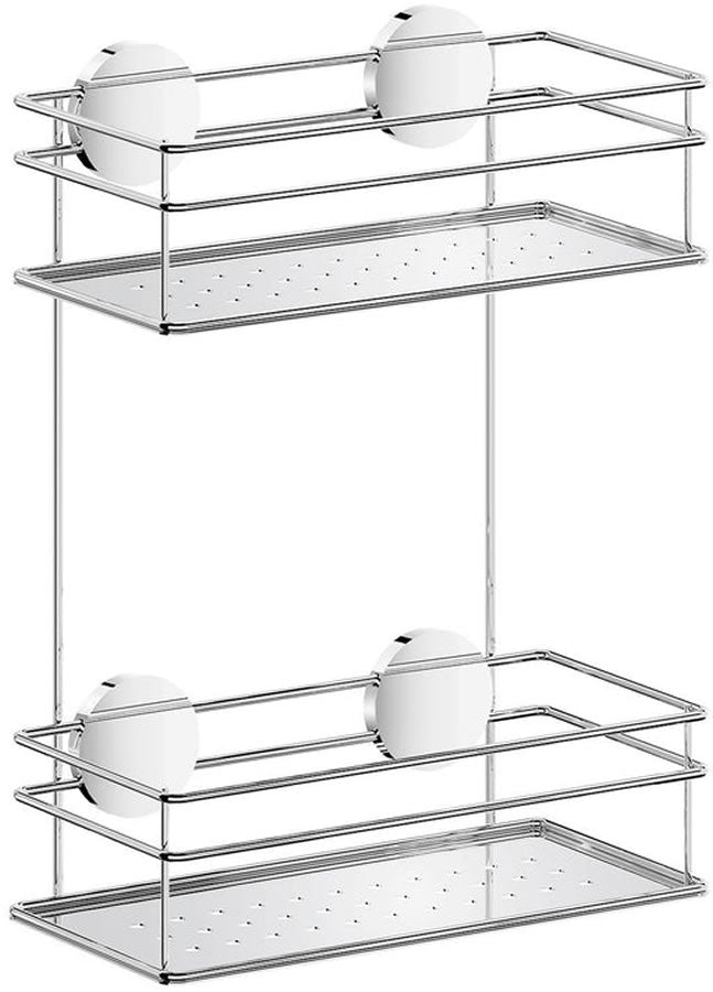 Stainless Steel Self-Adhesive Double Shower Basket, Polshed Chrome or Matte Black - by Beslagsboden