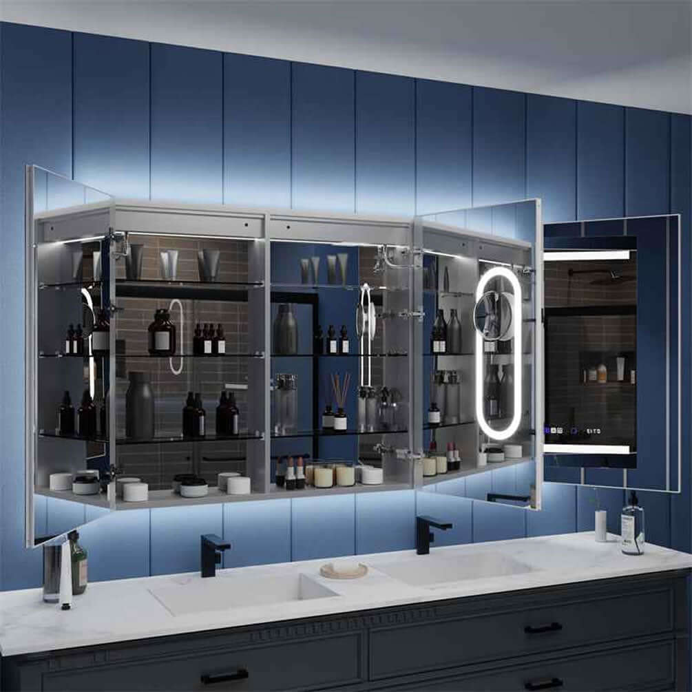 60" and 66" Wide Iriel LED Medicine Cabinets, Recessed or Surface Mount – by Mirror Luxe