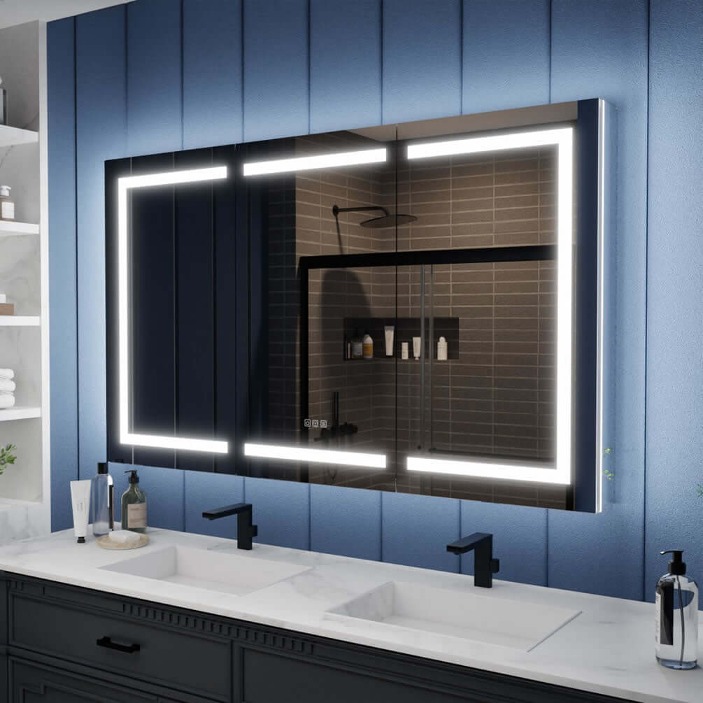 60" and 66" Wide Iriel LED Medicine Cabinets, Recessed or Surface Mount – by Mirror Luxe