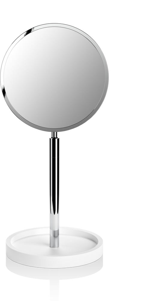 Free Standing 4x/1x Makeup Mirror with "Stone" Storage Base - by Decor Walther in 2 Finishes