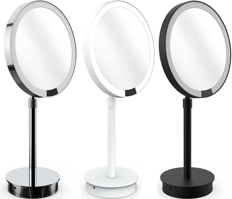 Rechargeable, in Chrome, White, or Black with Magnifications of 5x or 7x.