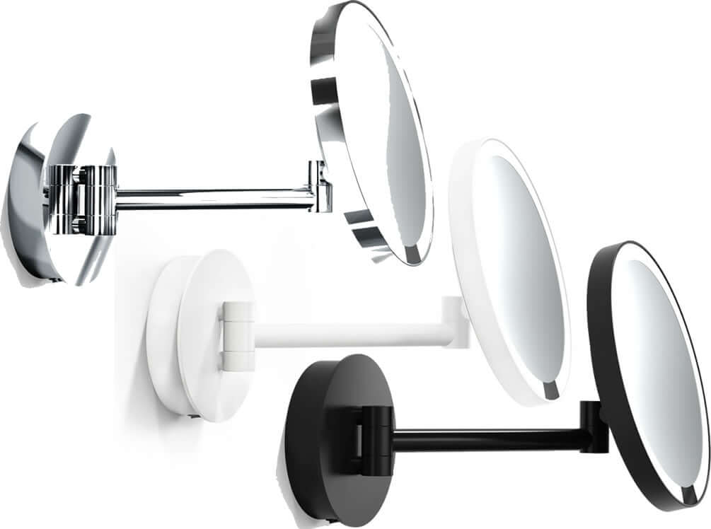 Hartwired JUST LOOK PLUS Makeup Mirrors by Decor Walther in Polished Chrome, Matte White, and Matte Black