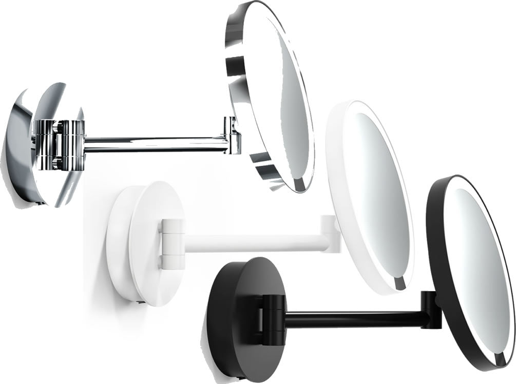 Hartwired JUST LOOK PLUS Makeup Mirrors by Decor Walther in Polished Chrome, Matte White, and Matte Black