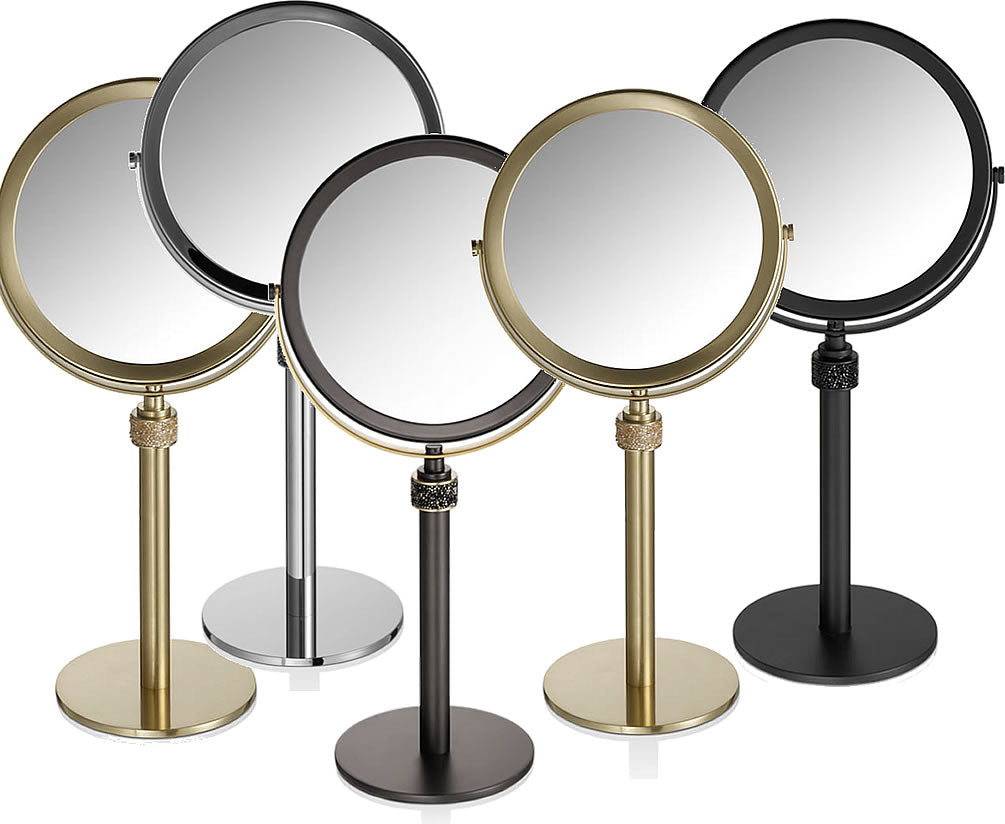 Genuine Swaravski Crystals on this Decor Walther height-adjustable free-standing makeup mirror.
