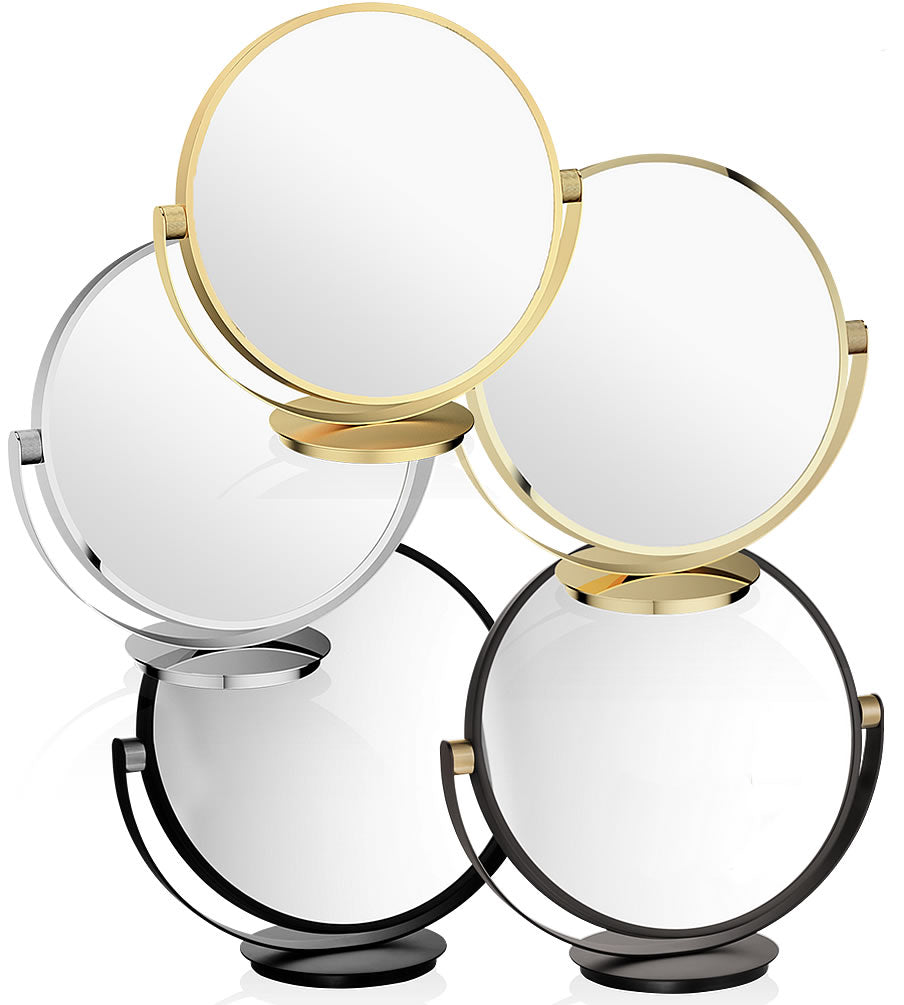 Decor Walther VANITY Tablemirror: From the top: Matte 24 Carat Gold, Polished 24 Carat Gold, Polished Chrome,, Matte Black, Matte Dark Metal (Brown/Black) with 24 Carat Gold Accents