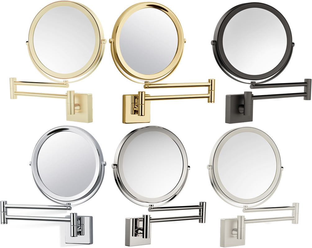 SP 28/2/V By Decor Walther. 5x/1x Reversible. <br /> Left-to-Right - Top Row: Matte 24 Carat Gold, Polished 24 Carat Gold, Matte Dark Metal (Borwn/Black). Bottom Row: Polished Chrome, Polished Nickel, Satin Nickel