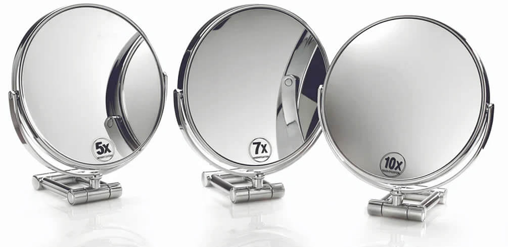 Select your magnification - 5x, 7x, or 10x. Each flips over to 1x.. Each is shipped with an elegant velour travel pouch.