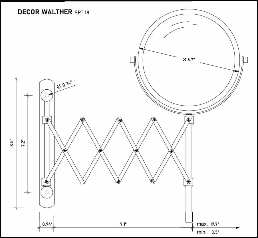 An avant garde classic. The extension (pantograph) mirror extends to 19.7". Double "scissors" won't sag.