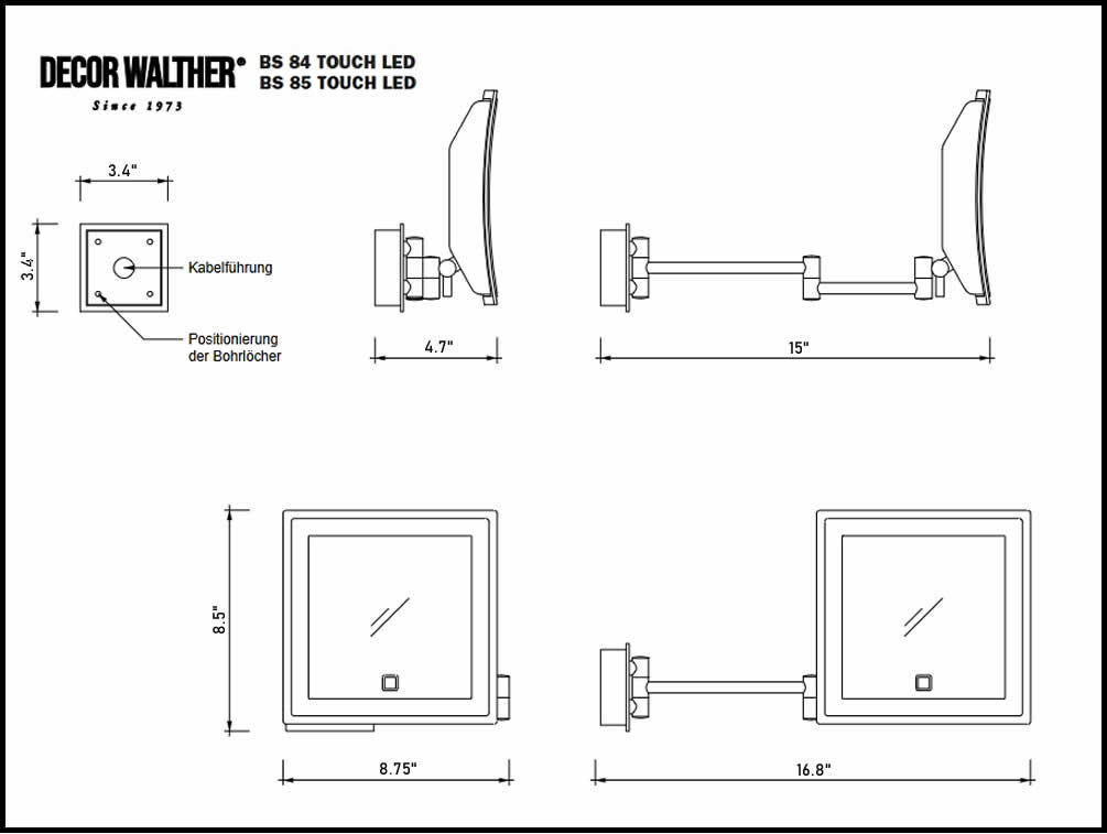 BS 84 TOUCH Battery Operated 5x LED Makeup Mirror with Lights - in Polished Chrome by Decor Walther
