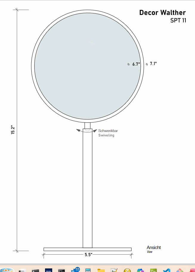 Decor Walther SPT 11 Free-Standing Makeup Mirror - technical drawing