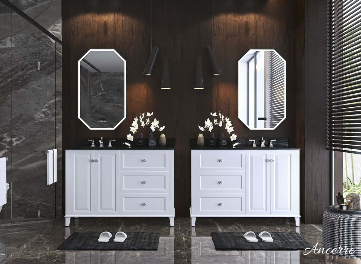 Hannah 48" White Finish Solid Wood Vanity Set by Ancerre Designs $1769.00 Perfect Makeup Mirrors