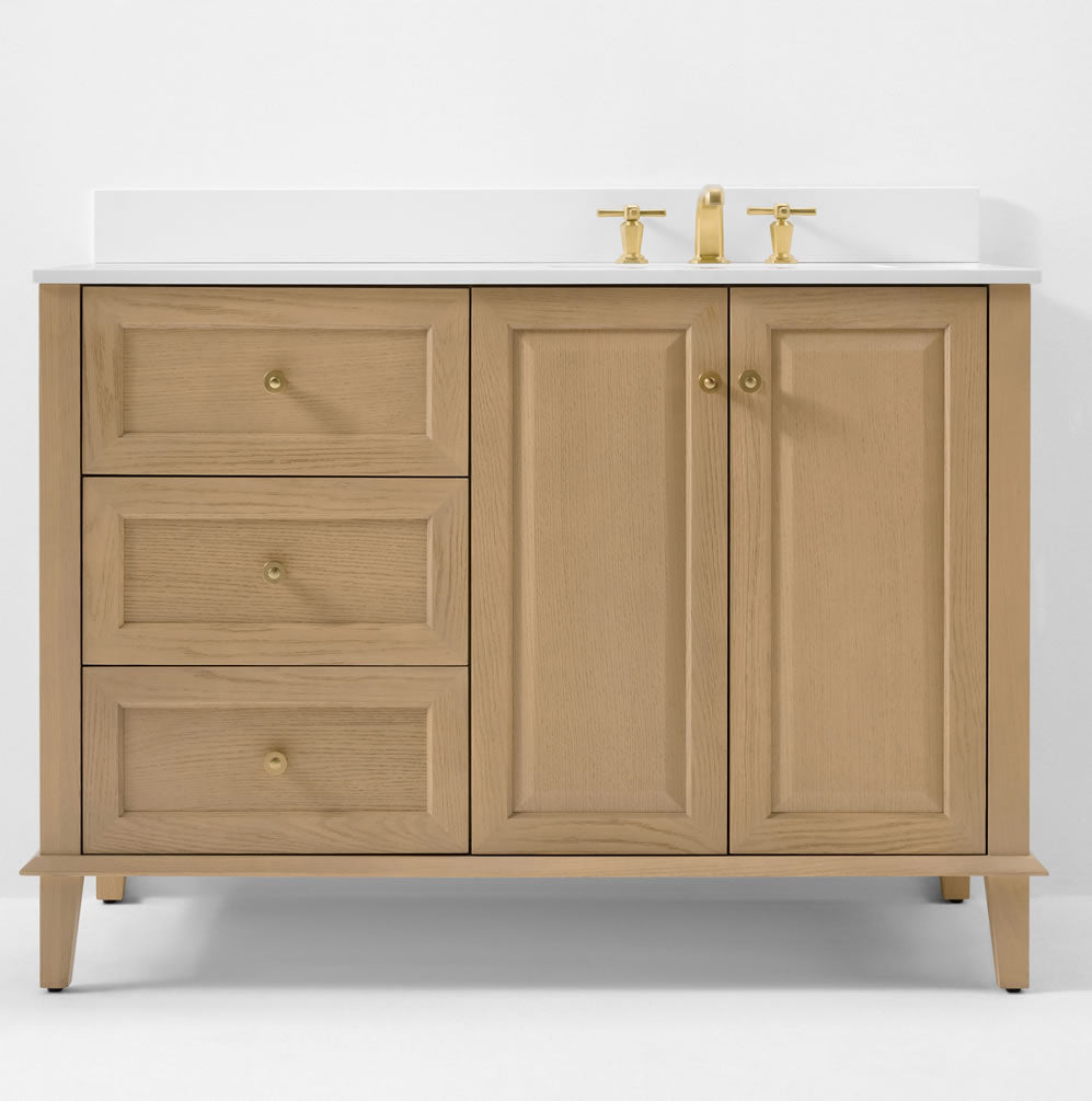 Hannah 42" and 48" Oak Finish Solid Wood Vanity Set by Ancerre Designs $1829.00 Perfect Makeup Mirrors