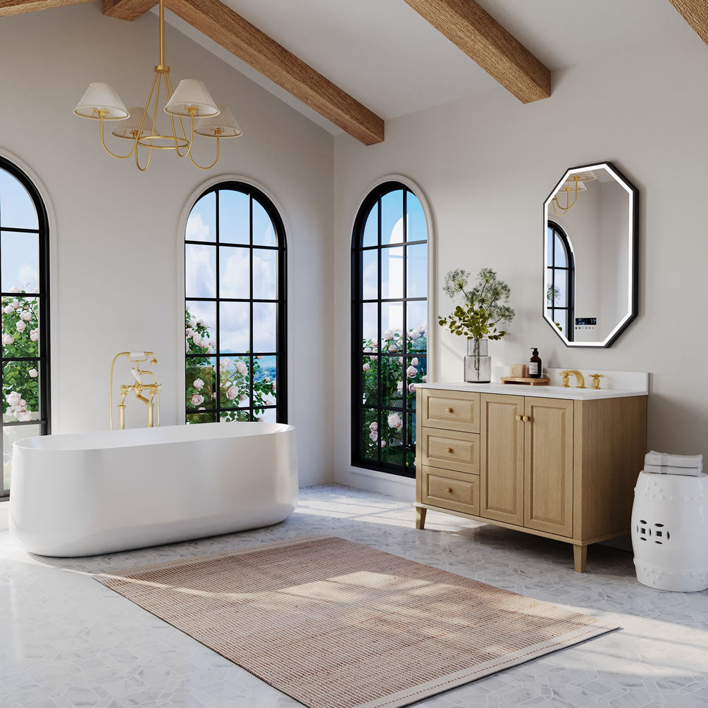 Hannah 42" and 48" Oak Finish Solid Wood Vanity Set by Ancerre Designs $1829.00 Perfect Makeup Mirrors