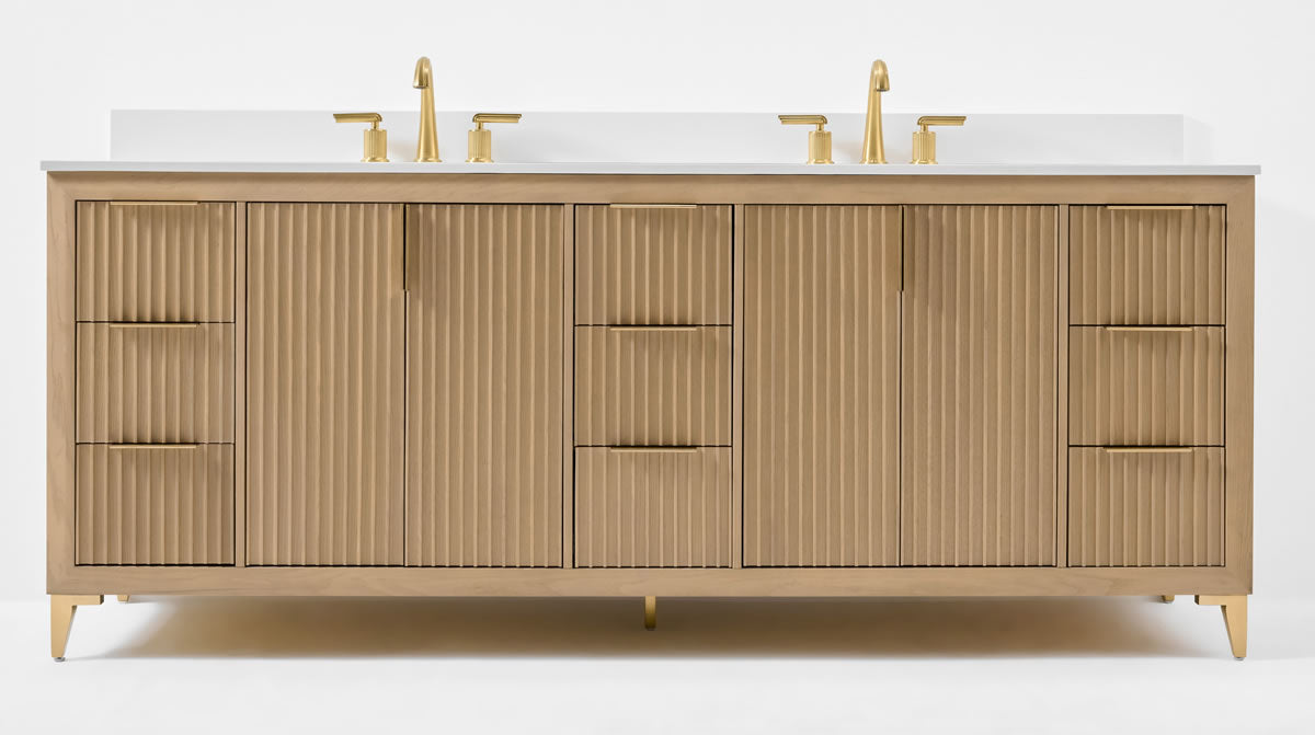 Turlington 84" Solid Wood His & Hers Vanity Set in American Oak or Black Oak by Ancerre Designs $2789.00 Perfect Makeup Mirrors
