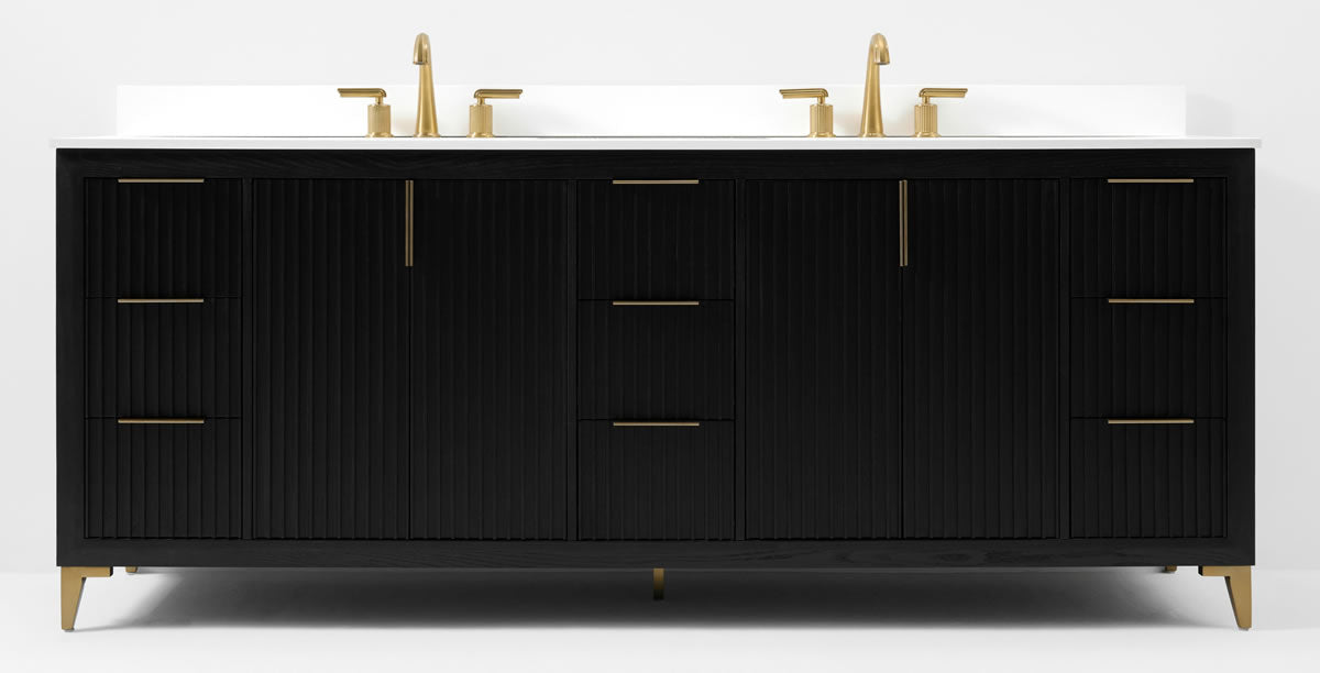Turlington 84" Solid Wood His & Hers Vanity Set in American Oak or Black Oak by Ancerre Designs $2789.00 Perfect Makeup Mirrors