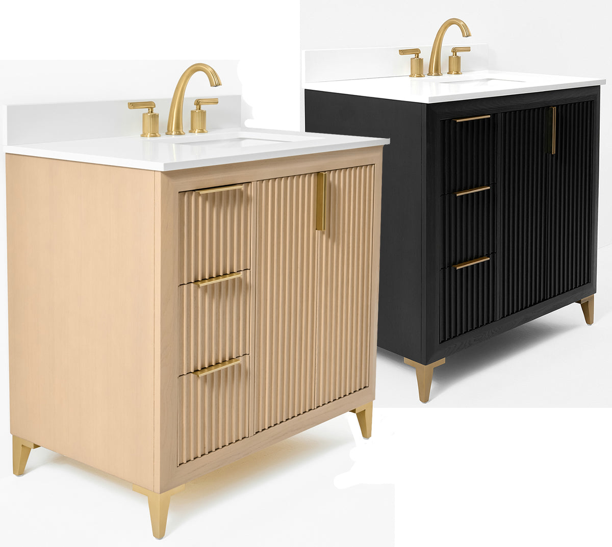 Turlington 36" Solid Wood Vanity Set Finished in American Oak or Black Oak by Ancerre Designs $1669.00 Perfect Makeup Mirrors