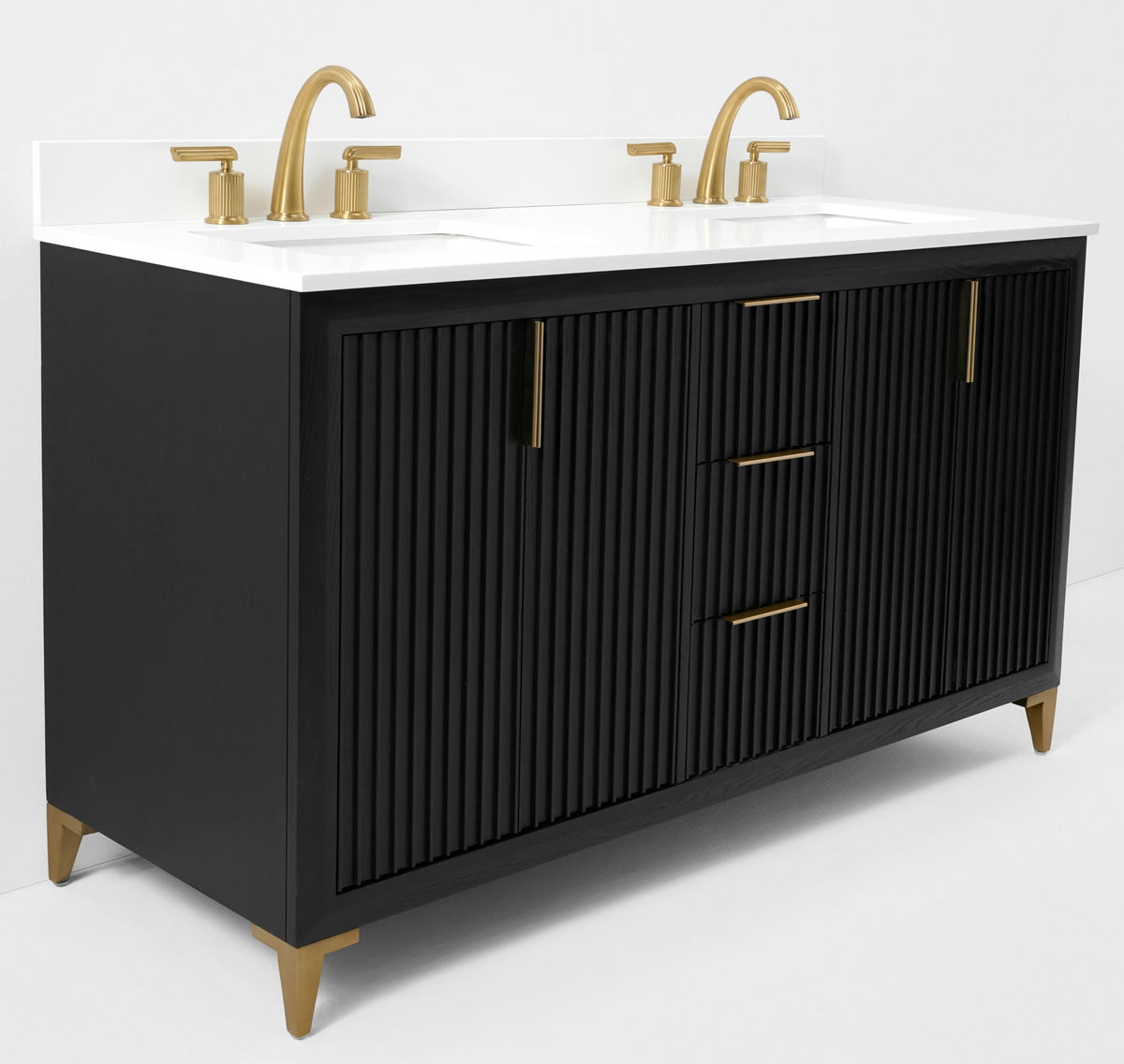 Turlington 60"Solid Wood His & Hers Vanity Set in American Oak or Black Oak by Ancerre Designs $2239.00 Perfect Makeup Mirrors