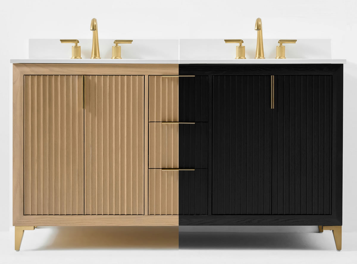Turlington 60"Solid Wood His & Hers Vanity Set in American Oak or Black Oak by Ancerre Designs $2239.00 Perfect Makeup Mirrors