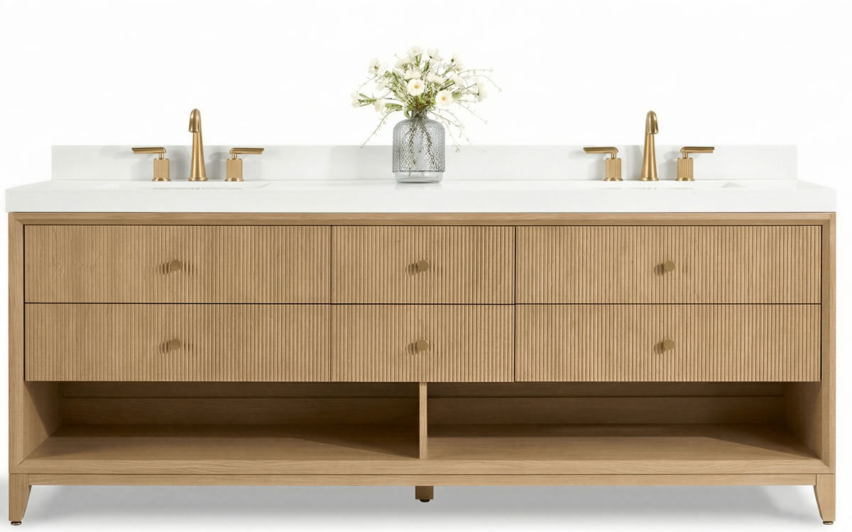 Momo 84" Solid Wood His & Hers 2-Sink Vanity in American, Black or Chestnut Oak - by Ancerre Design $2789.00 Perfect Makeup Mirrors
