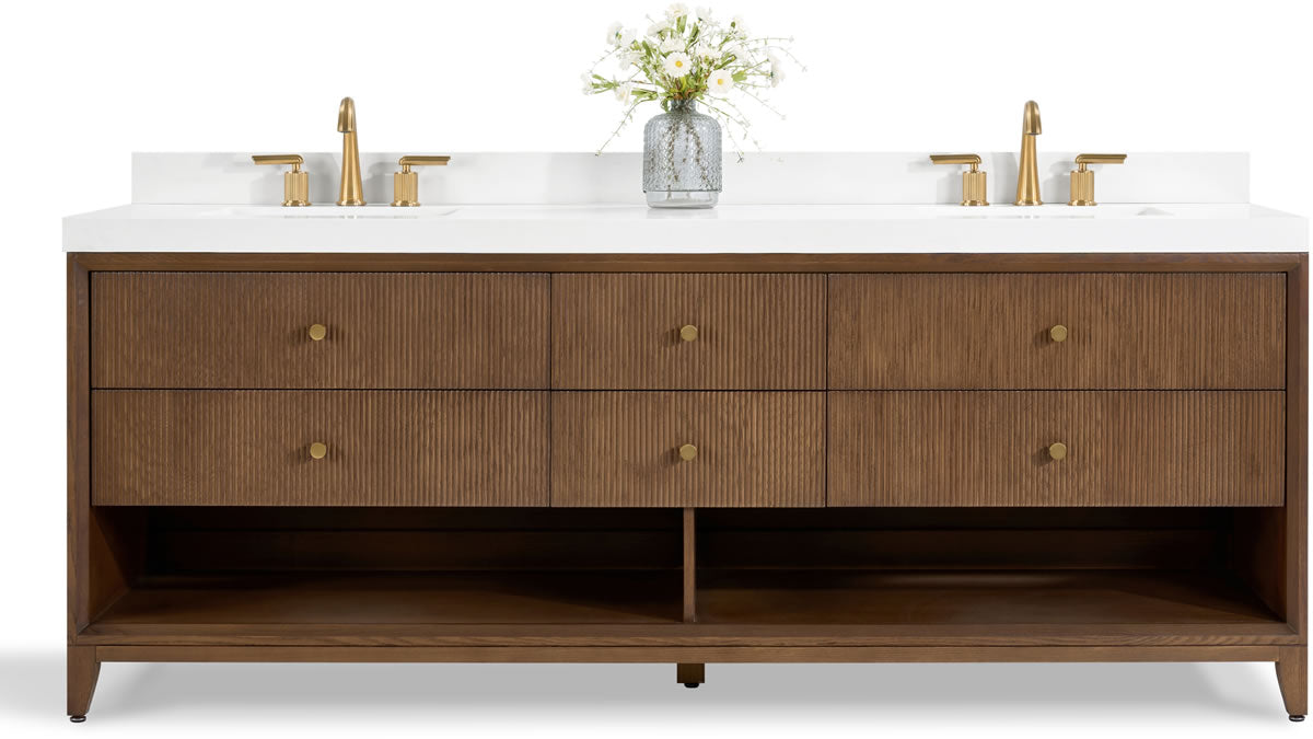 Momo 84" Solid Wood His & Hers 2-Sink Vanity in American, Black or Chestnut Oak - by Ancerre Design $2789.00 Perfect Makeup Mirrors