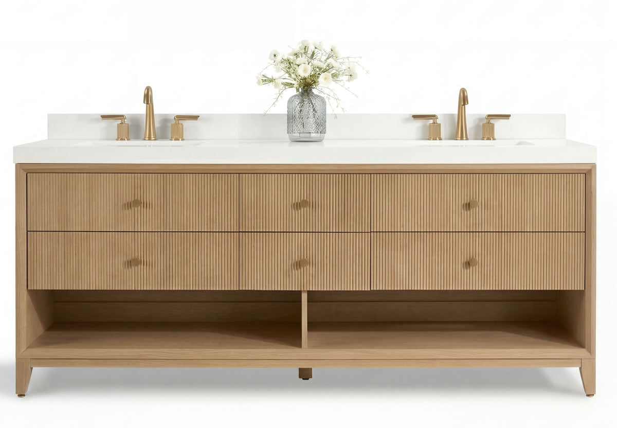 Momo 72" Solid Wood His & Hers 2-Sink Vanity in American, Black or Chestnut Oak - by Ancerre Design $2540.00 Perfect Makeup Mirrors