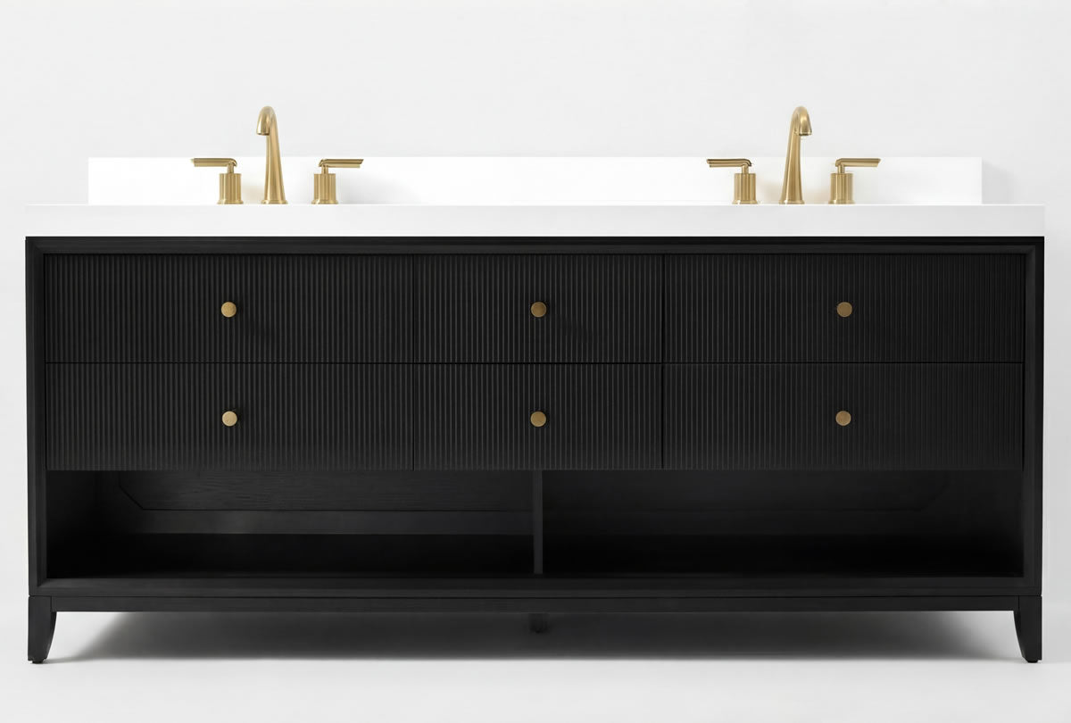 Momo 72" Solid Wood His & Hers 2-Sink Vanity in American, Black or Chestnut Oak - by Ancerre Design $2540.00 Perfect Makeup Mirrors