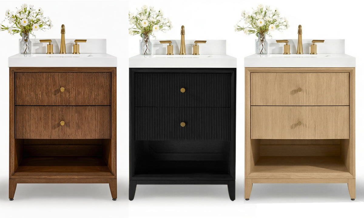 Momo 24" and 30" Solid Wood Vanities in American, Black or Chestnut Oak - by Ancerre Designs $1349.00 Perfect Makeup Mirrors