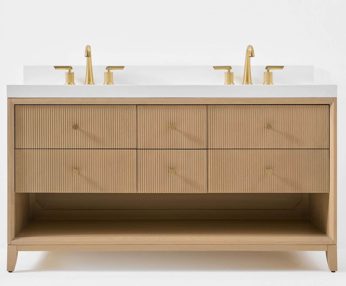 Momo 60" Solid Wood His & Hers 2-Sink Vanity in American, Black or Chestnut Oak - by Ancerre Design $2239.00 Perfect Makeup Mirrors