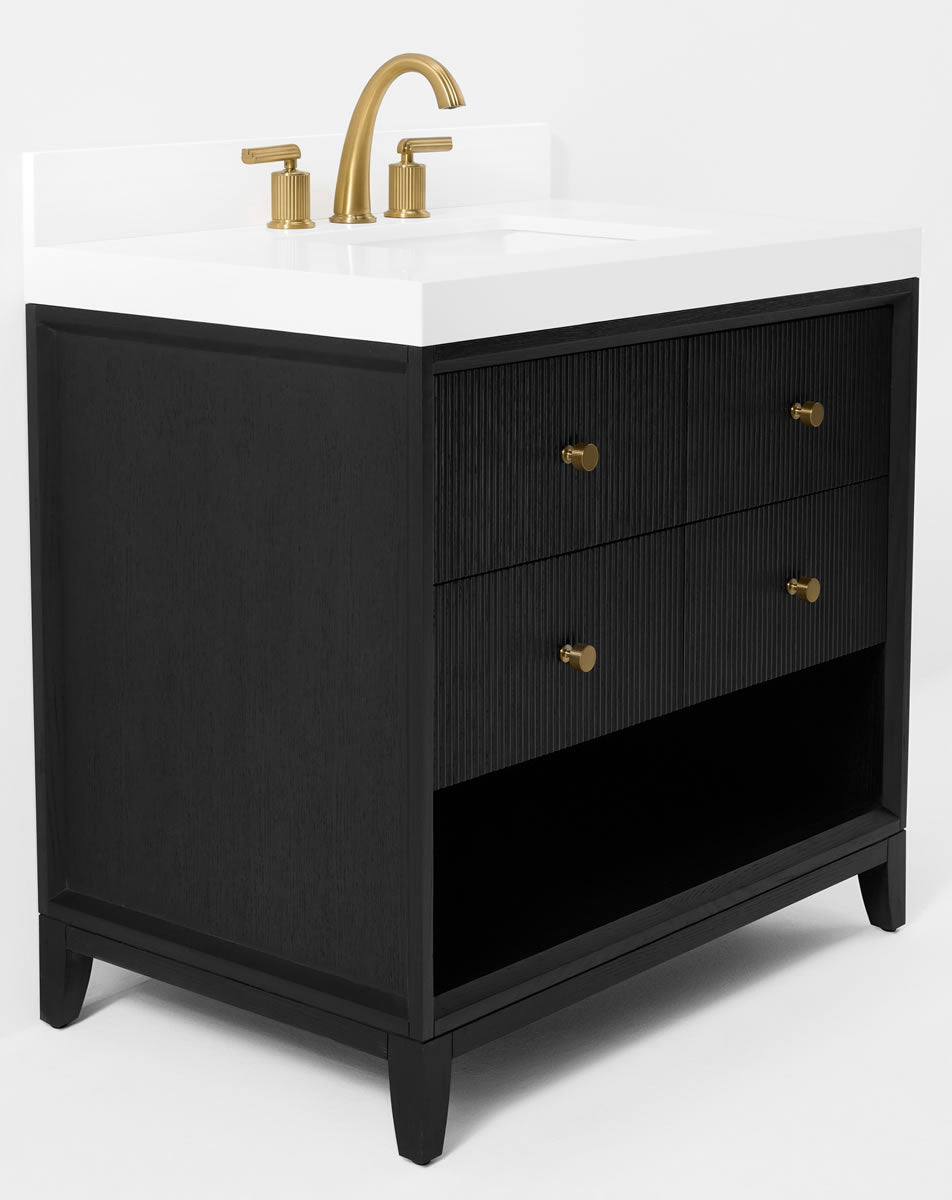 Momo 36" and 42" Solid Wood Vanities in American, Black or Chestnut Oak - by Ancerre Designs $1669.00 Perfect Makeup Mirrors