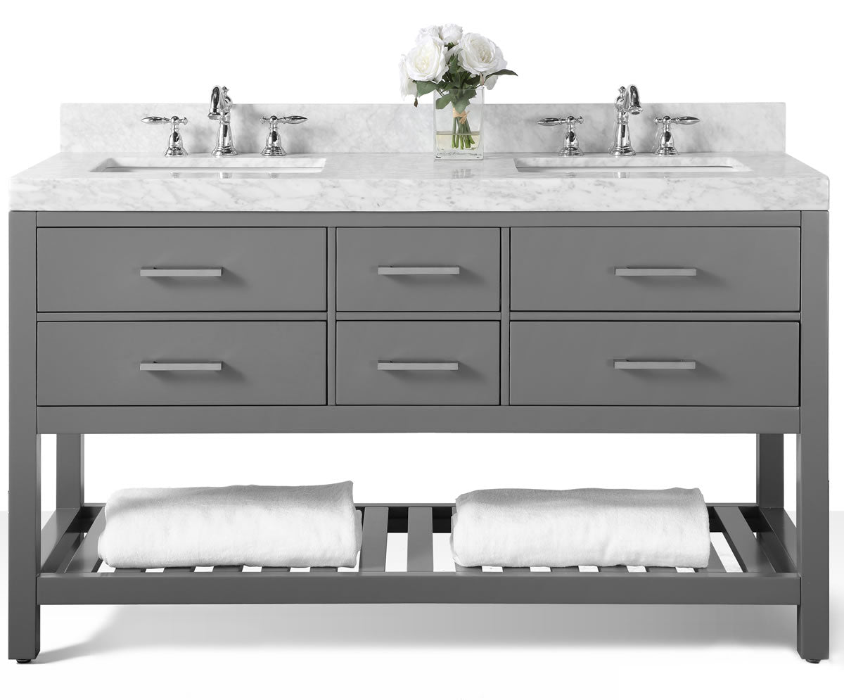 Elizabeth 60" His & Hers Dual-Sink Vanity with Italian Carrara Marble Top - by Ancerre Design $2079.00 Perfect Makeup Mirrors
