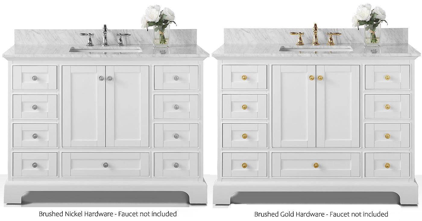 Audrey 48" White Solid Wood Vanity - Italian Carrara Marble Top - by Ancerre Designs $1769.00 Perfect Makeup Mirrors