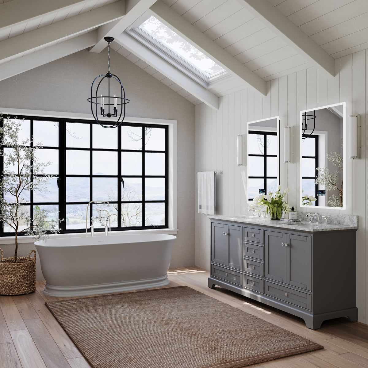 Audrey 72" Sapphire Grey vanity. Handcrafted from solid hardwood -- no MDF or particle board whatsoever.