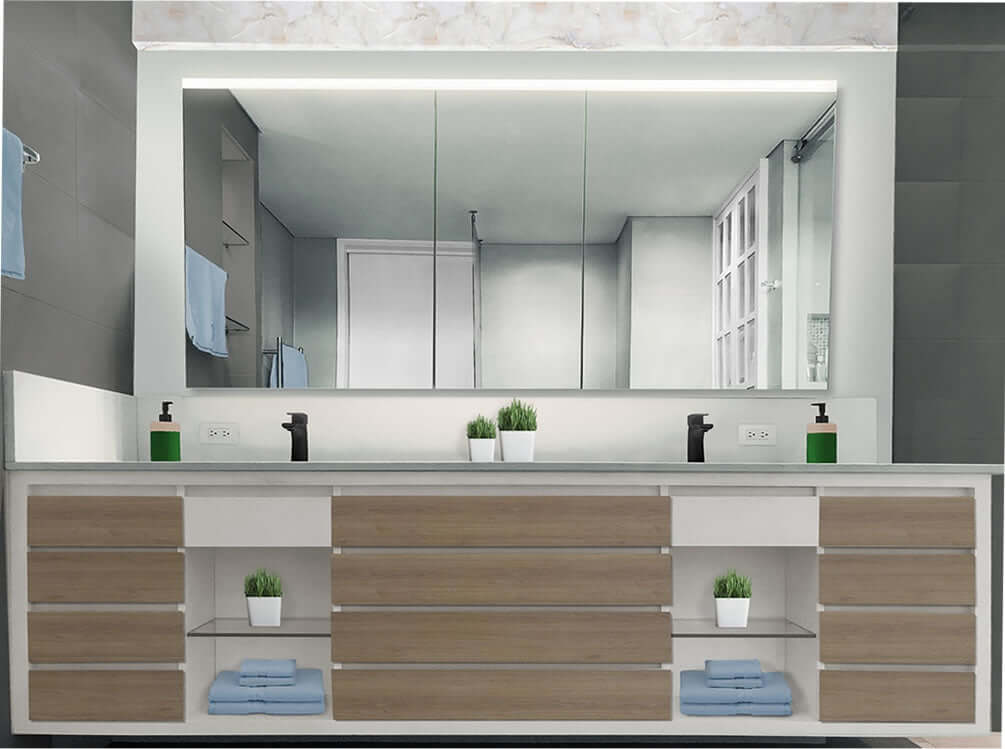 Sidler Xamo 3-Door LED Medicine Cabinet – 59" Wide with Night Light & Interior Outlets - Perfect Makeup Mirrors