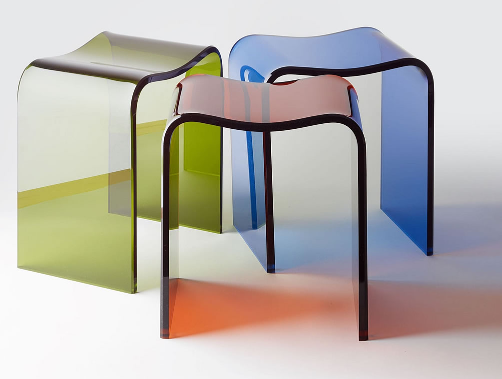 Decor Walther Heavy Acrylic Shower Seats. Three of five colors shown here - Olive Green, Deep Sea Blue and Tobacco. Also Available - Black and Clear.