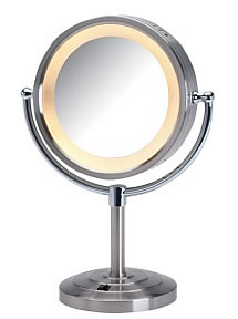 6X/1X Reversible Halo LED Mirror – Brass/Nickel - Jerdon Style - Perfect Makeup Mirrors