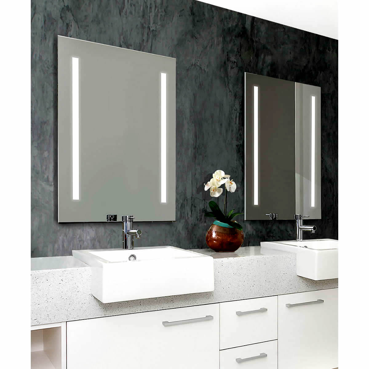 Cordova Charisma Natural-Light Bathroom LED Mirror with 1-inch Frosted Vertical Bands - 3 Sizes