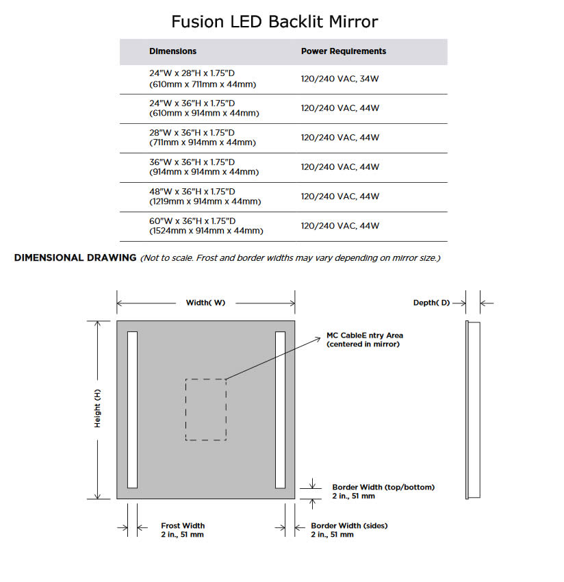 Electric Mirror Fusion +AVA Adjustable-Light LED Bathroom Mirror with Clean, Strong Lines - 5 Sizes