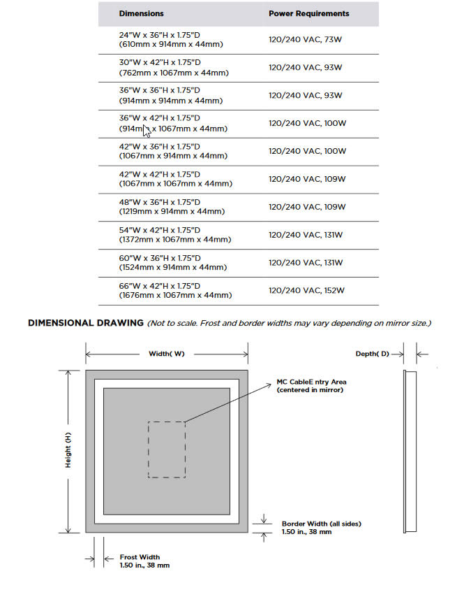 Electric Mirror Integrity LED Inset Frame Bathroom Mirror, 10 Sizes