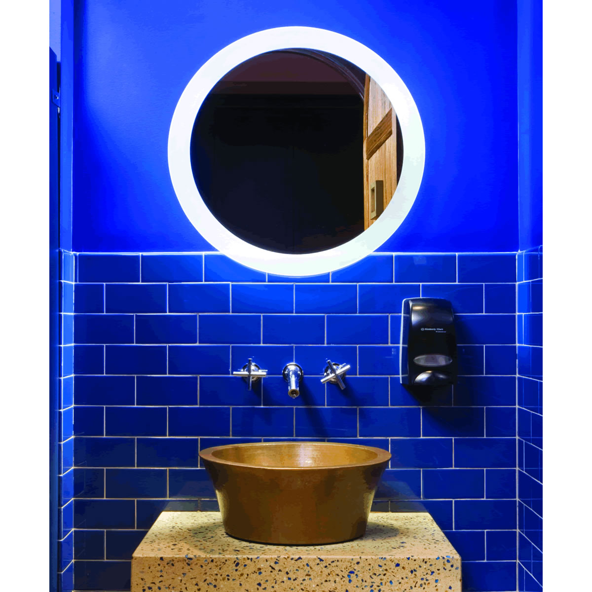 Electric Mirror Trinity LED Round Backlit Mirror has a Sleek Lighted Border and Wall Glow