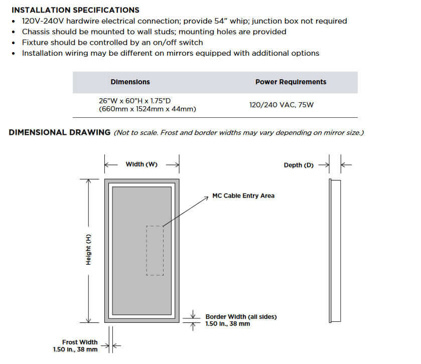 Electric Mirror Integrity LED Frameless Wardrobe Mirror, Optional AVA Technology