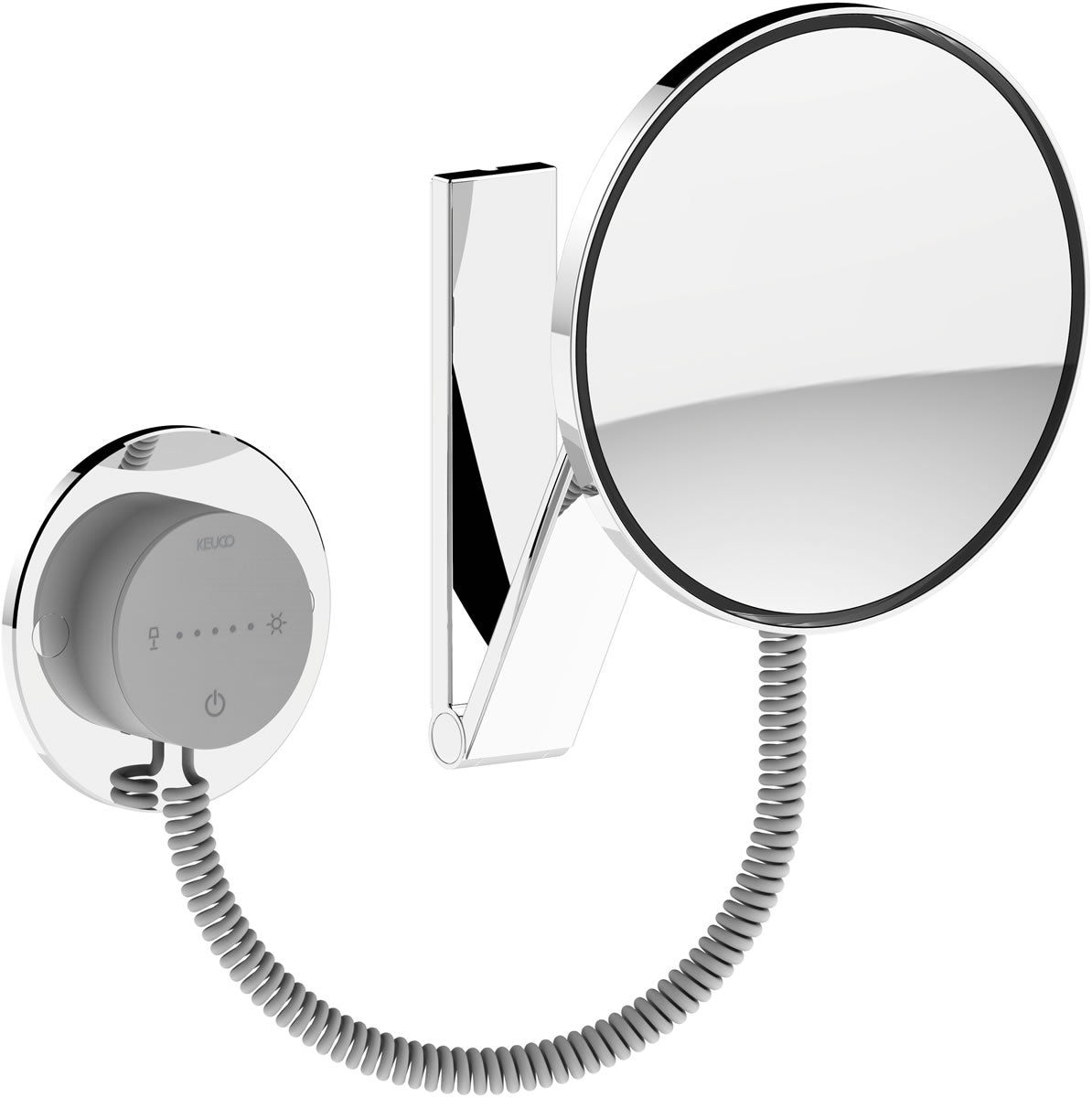KEUCO 5x Round 2,700k-6,500k LED Coiled Cord Hardwired Makeup Mirror, LED Control Panel