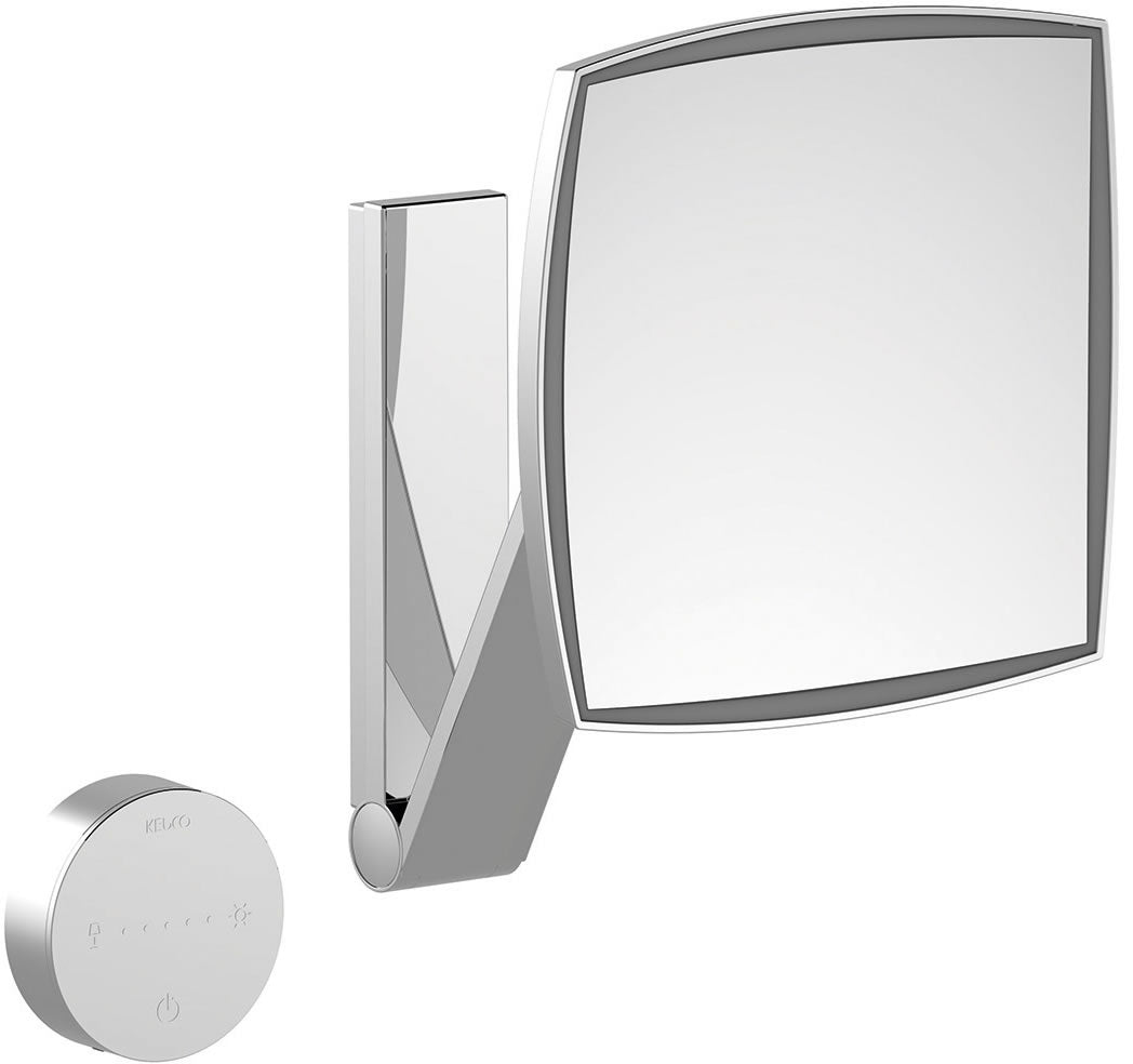 KEUCO 5x Hardwired Square Adjustable Color Temperature LED Cosmetic Mirror with Glass Control Panel