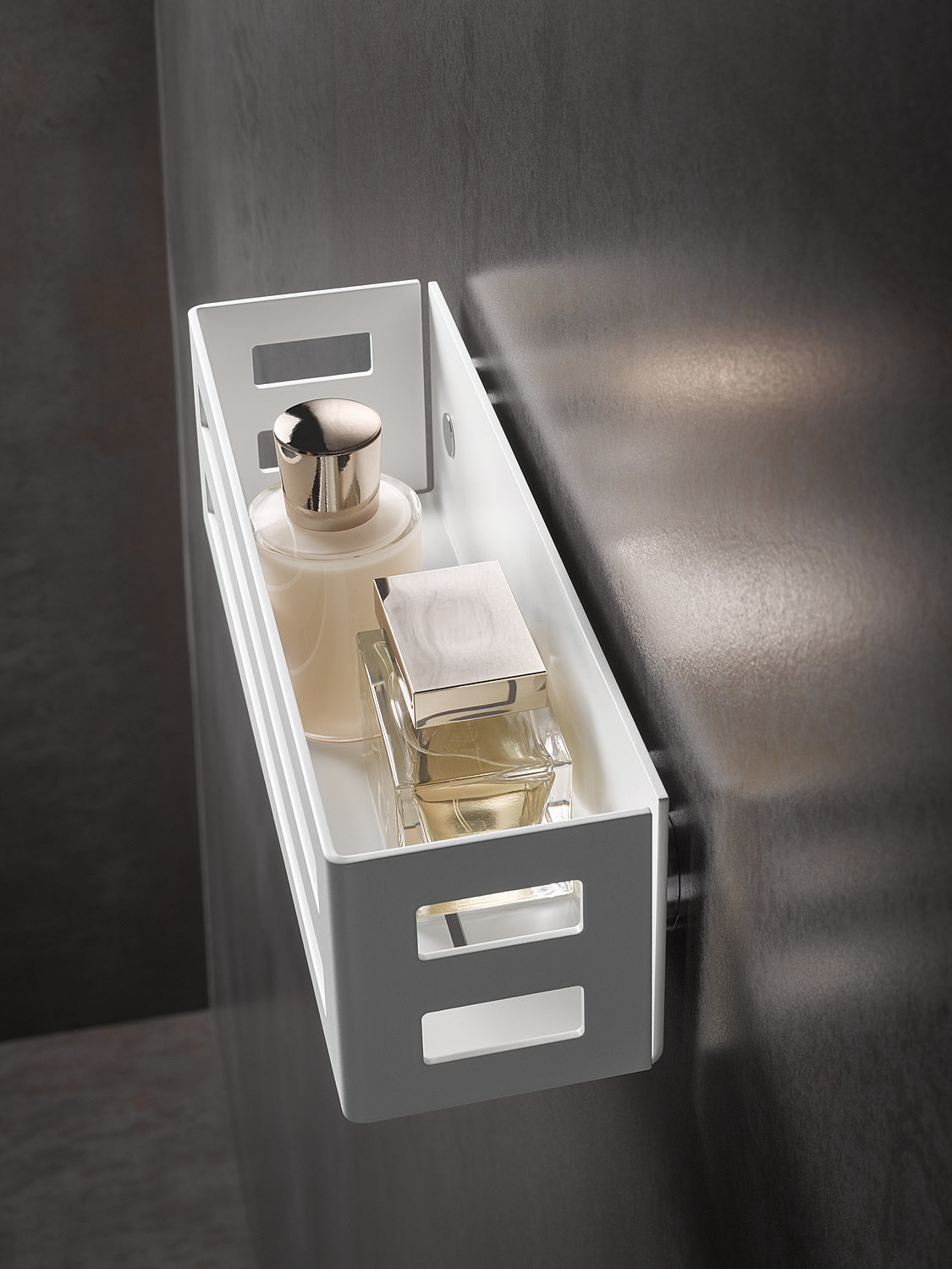 Solid Aluminum Shower Basket in Matte White - OPEN BOX - Keuco - Perfect Makeup Mirrors