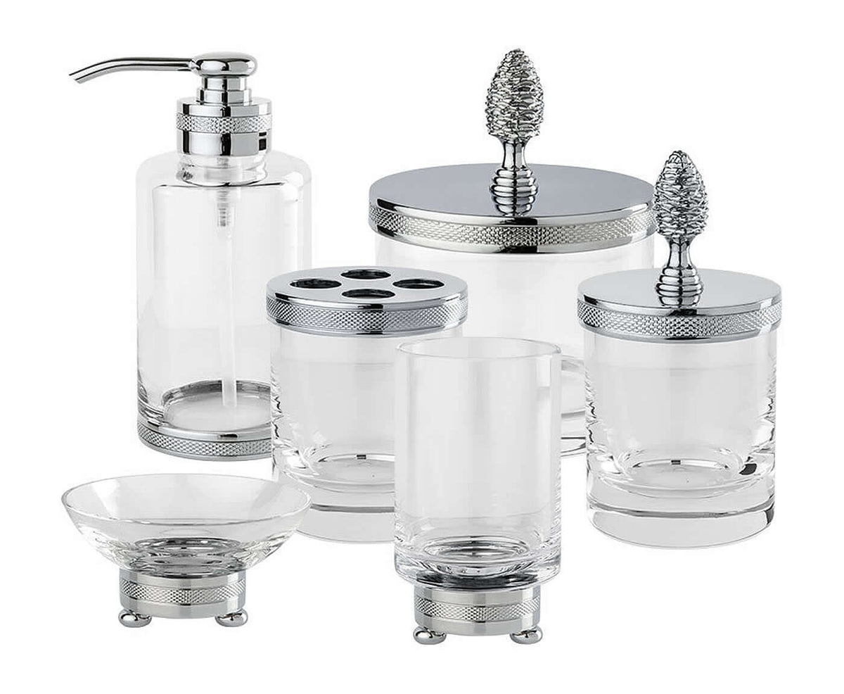 Cristallin "cesele" Bathroom Tumbler and Toothbrush Glass, each in 27 Finishes - Cristal & Bronze - Perfect Makeup Mirrors