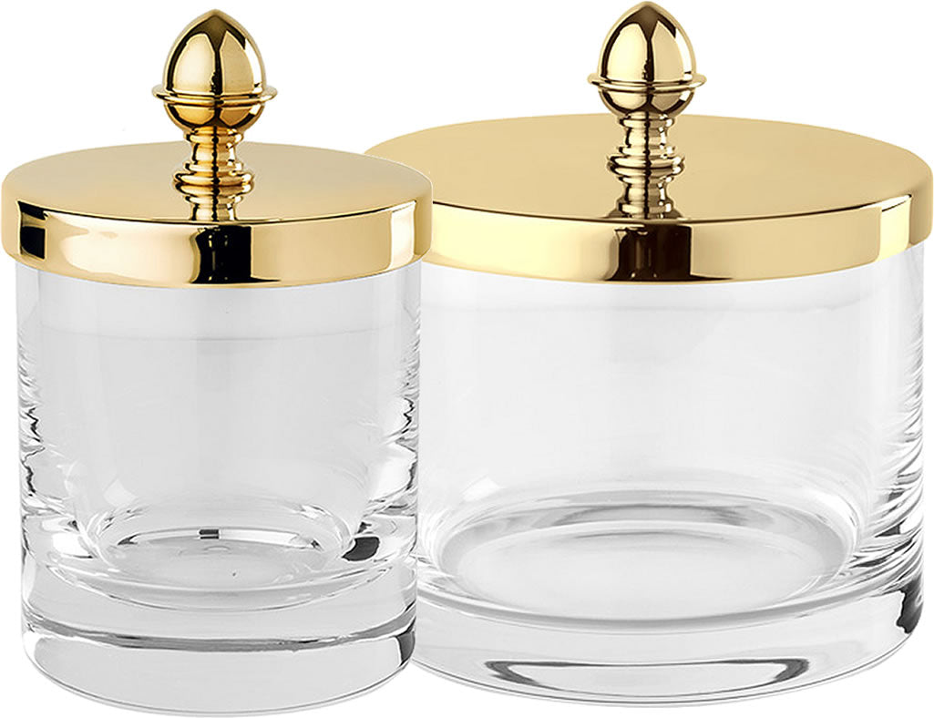 Cristallin "lisse" Q-Tip Jars in 27 Finishes - Cristal & Bronze - Perfect Makeup Mirrors